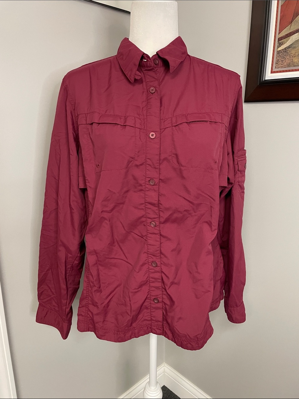 Columbia Titanium Omni-Dry XL Shirt Long Sleeve vented maroon burgundy fishing